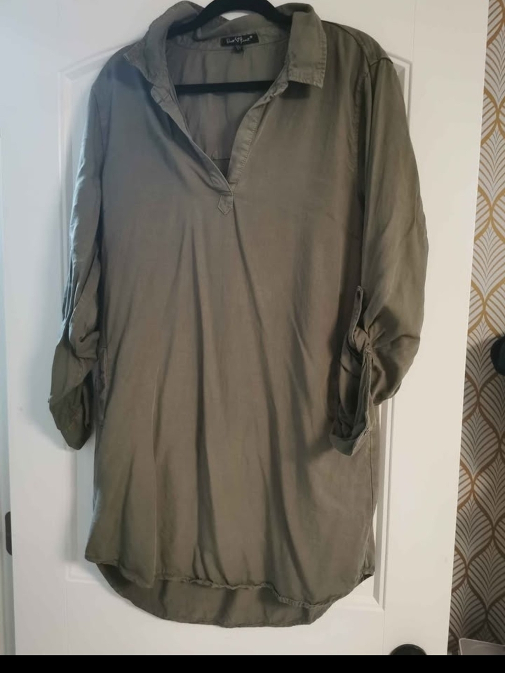 Velvet Heart Olive Tunic with Roll-Tab Sleeves